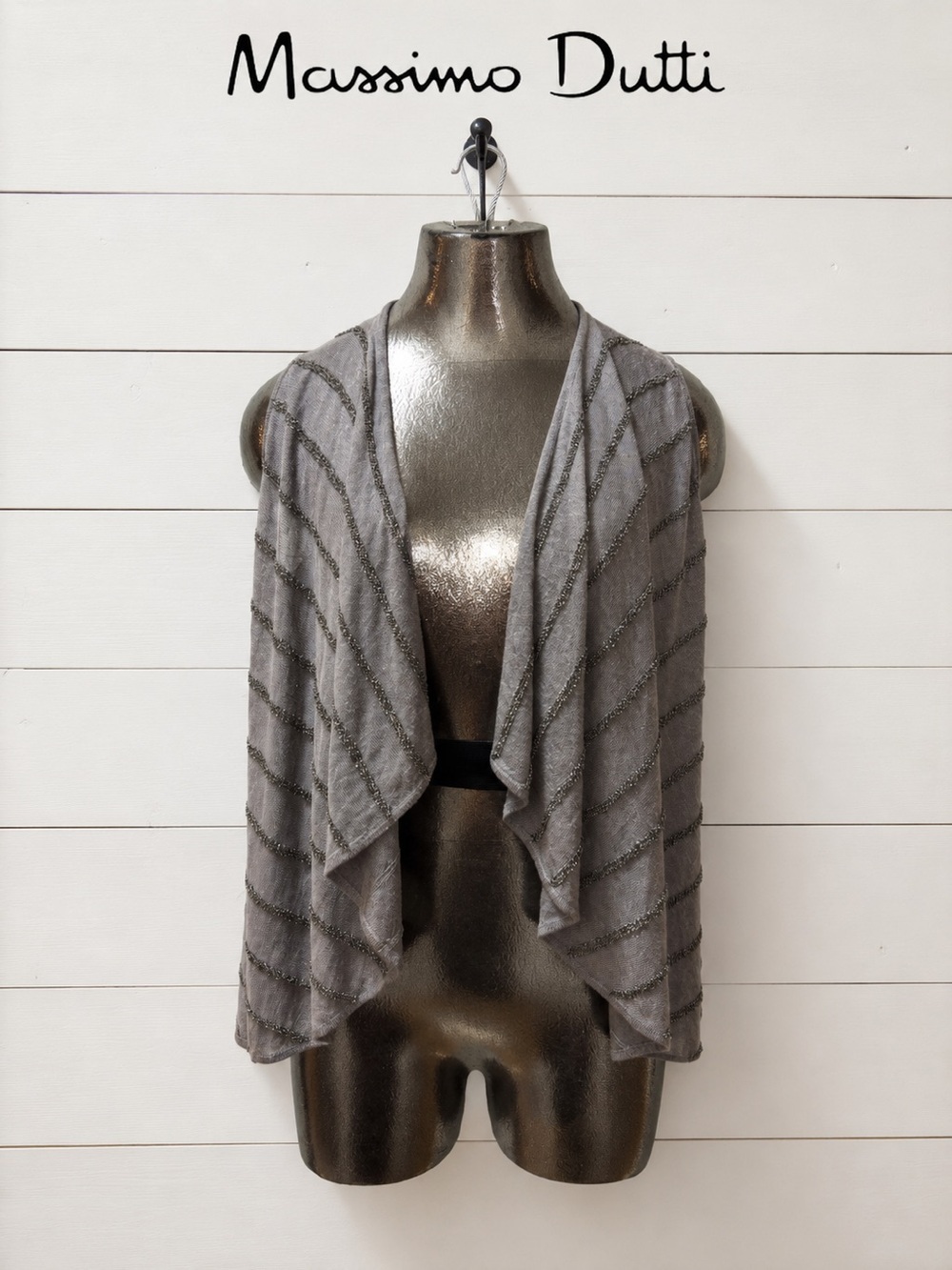 MASSIMO DUTTI Gray Shimmer Open Front Vest Size S